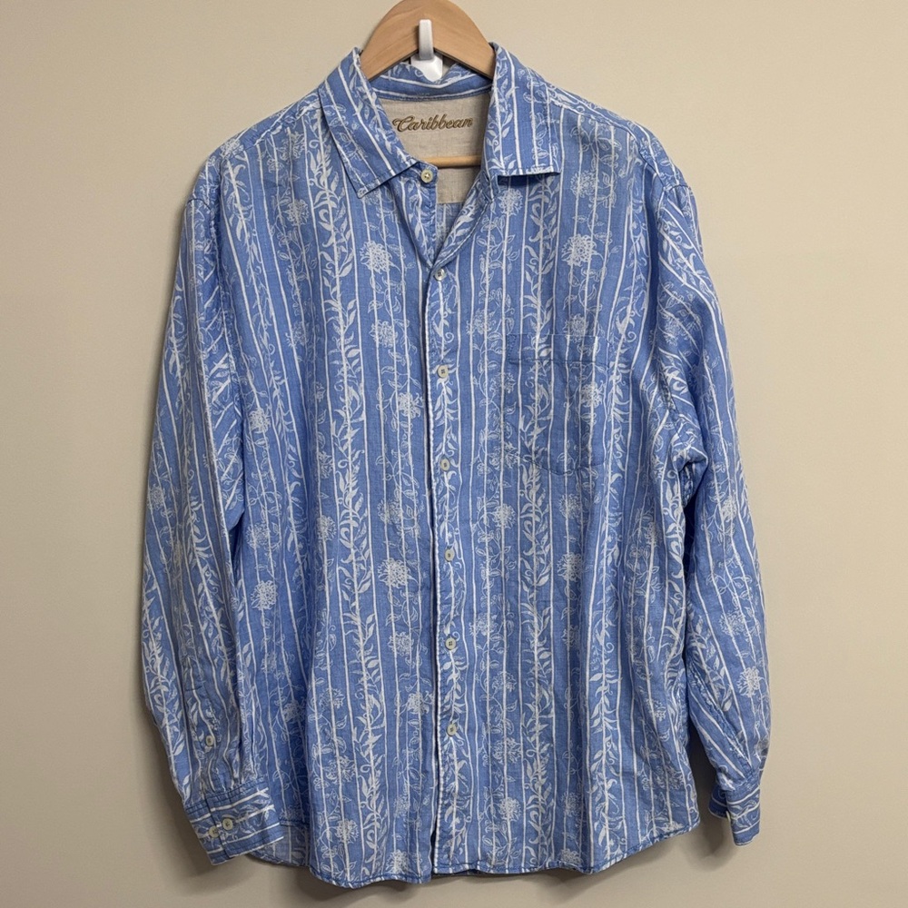 Men’s Caribbean Light Blue Striped Men's Shirt Linen XL